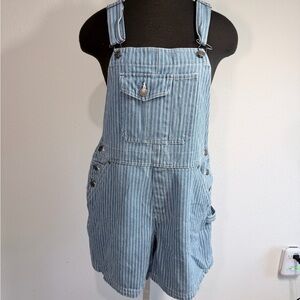 Vintage Cherokee Blue Striped Denim Short Overalls
